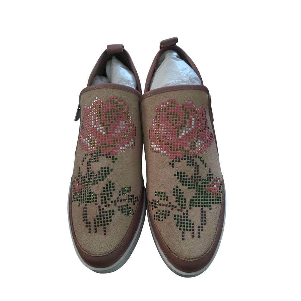 Donald J Pliner Tan Suede Rhinestone Rose High Top Slip On Sneakers Mauve Trim 8